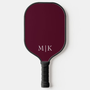 Burgundy and White   Modern Monogram Pickleball Paddle