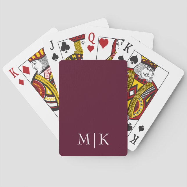 Burgundy and White | Modern Monogram Playing Cards (Back)