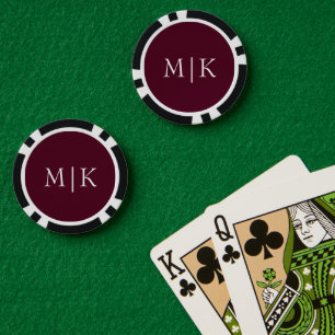 Burgundy and White   Modern Monogram Poker Chips