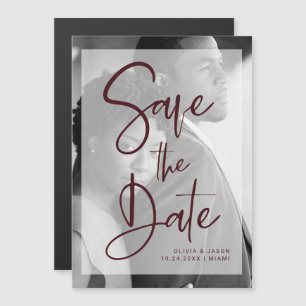 Burgundy and White Overlay   Photo Save the Date Magnetic Invitation