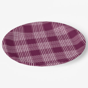 Burgundy And White Plaid Paper Plate