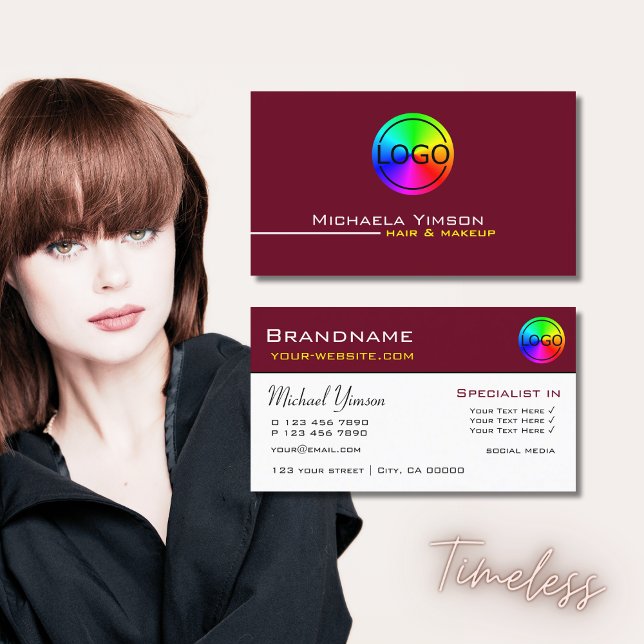 Burgundy and White Simple with Logo Professional Business Card (Creator Uploaded)