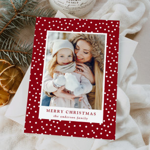 Burgundy and White Snowballs 2 Photo Holiday Card