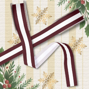 Burgundy And White Striped Festive Holiday Grosgrain Ribbon