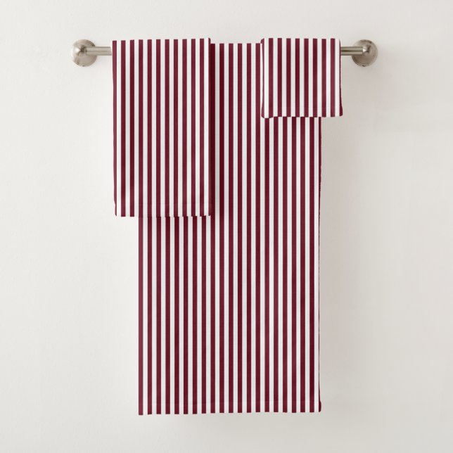 Burgundy and White Stripes Pattern Bath Towel Set (Insitu)