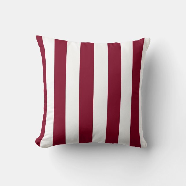 Burgundy and White Vertical Stripes Cushion (Front)
