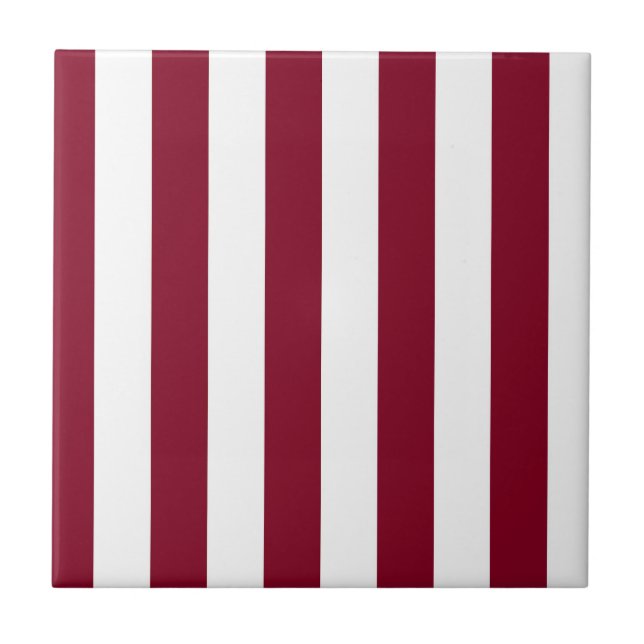 Burgundy and White Vertical Stripes Tile (Front)