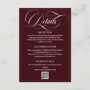 Burgundy and White Wedding Details Enclosure Card