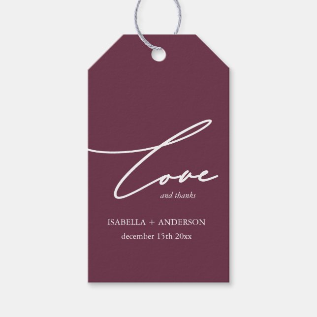 Burgundy and White Wedding Favour Gift Tag (Front)