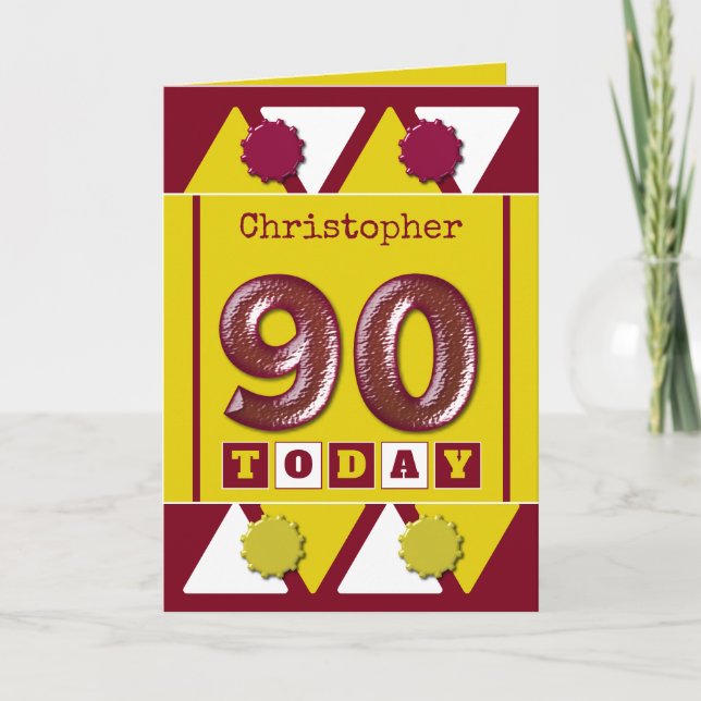 Burgundy and yellow 90th birthday card (Front)
