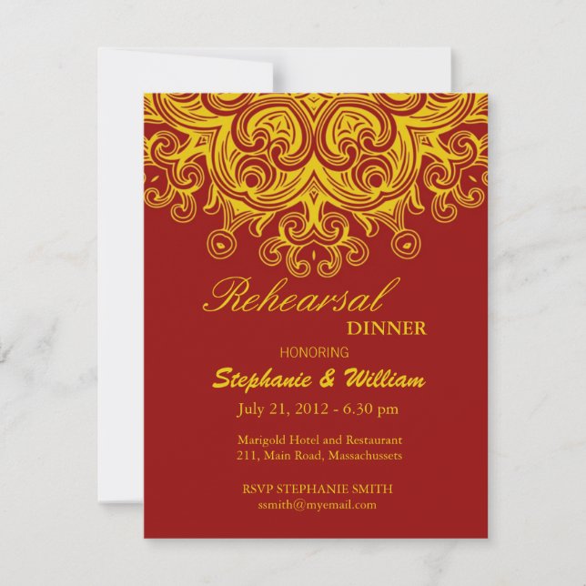 Burgundy and Yellow Rehearsal Dinner Card (Front)