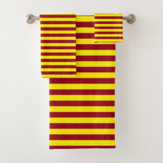 Burgundy and Yellow Stripes Bath Towel Set