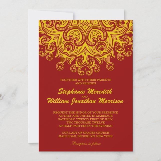 Burgundy and Yellow Wedding Invitation (Front)