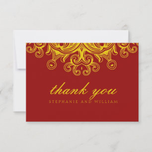 Burgundy and Yellow Wedding Thank You Card