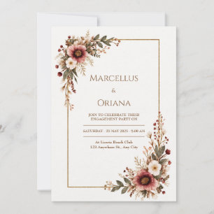 Burgundy Anemone Gold Foil Border Wedding Invitation