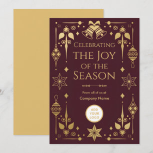 Burgundy + Antique-Gold Foil Logo-Friendly Holiday Card