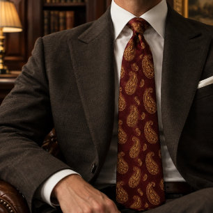 Burgundy Antique Gold Ornate Paisley Heritage Tie