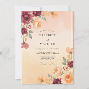 Burgundy Apricot Peony Wedding Invitation