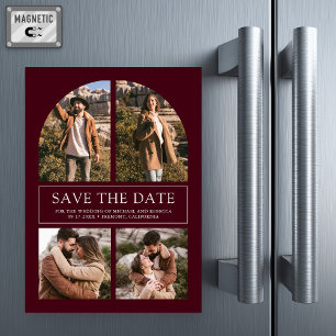 Burgundy Arch Photo Collage Wedding Save the Date Magnetic Invitation