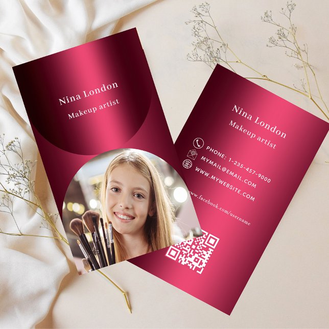 Burgundy arch photo Qr code Facebook premium Business Card (Creator Uploaded)