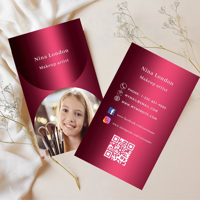 Burgundy arch photo Qr code social media Business Card (Creator Uploaded)