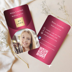 Burgundy arch photo Qr social media logo Business Card