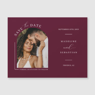Burgundy Arch Photo Save the Date Magnetic Card