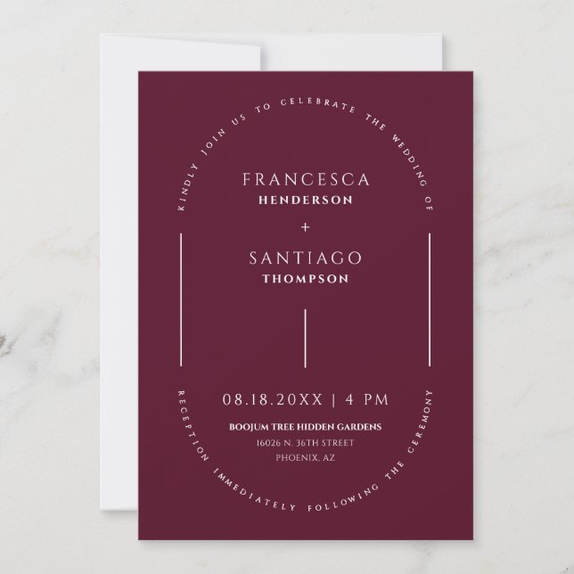 Burgundy Arch QR Code Wedding Photo Invite (Front)