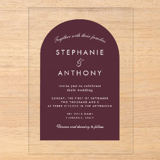 Burgundy Arch Tuscan Villa Wedding Backdrop Acrylic Invitations