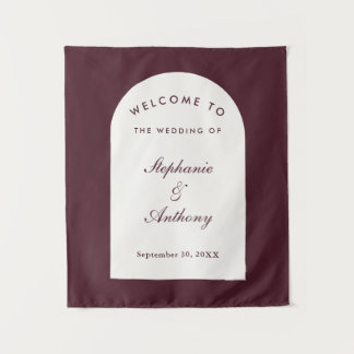 Burgundy Arch Tuscan Villa Wedding Backdrop Tapestry