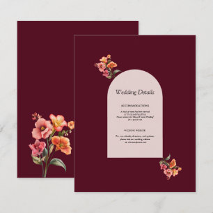 Burgundy Arched Floral Wedding Enclosure Info Card