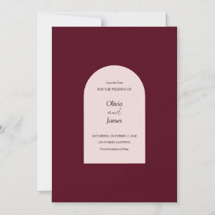 Burgundy Arched Floral Wedding Save the Date Magnetic Invitation