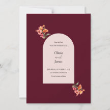 Burgundy Arched Floral Wedding Save the Date