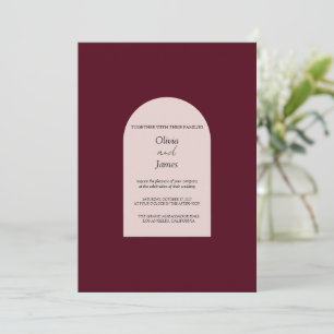 Burgundy Arched Moody Floral Wedding Invitation