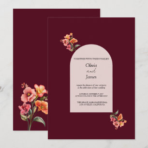 Burgundy Arched Moody Floral Wedding Invitation