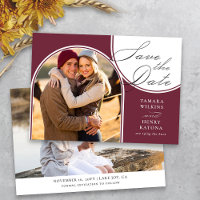 Burgundy Arched Photo Wedding Calligraphy