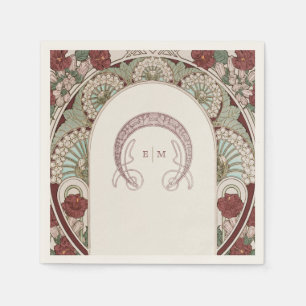 Burgundy Art Nouveau Monogram Initials Table Decor Napkin