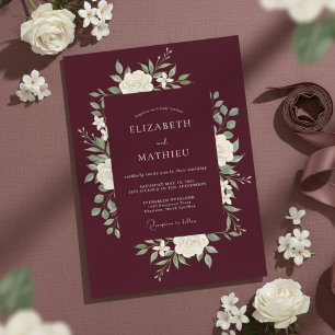 Burgundy Artisan Floral Romance Wedding Invitation