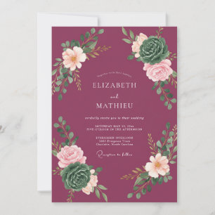 Burgundy Artistic Botanical Wedding Invitation