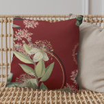 Burgundy Artistic Floral Design Cushion<br><div class="desc">Stylish throw pillow features an artistic botanical floral design in a burgundy color palette with earthy accents. An artistic floral design features a blooming myrtle branch and an abstract composition with faint geometric circles and olive branches and blooming flowers on a burgundy wine colored background. This layered composition is built...</div>