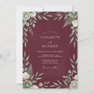 Burgundy Artistic Floral Embrace Wedding Invitation