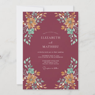Burgundy Artistic Floral Flourish Wedding Invitation