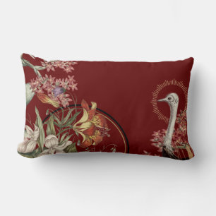 Burgundy Artistic Tiger Lily Floral Design Lumbar Cushion
