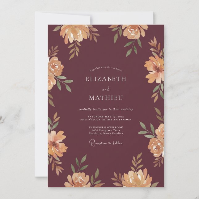 Burgundy Artistic Vintage Wedding Invitation (Front)