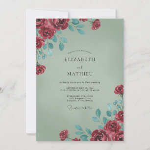 Burgundy Artistic Winter Wedding Invitation