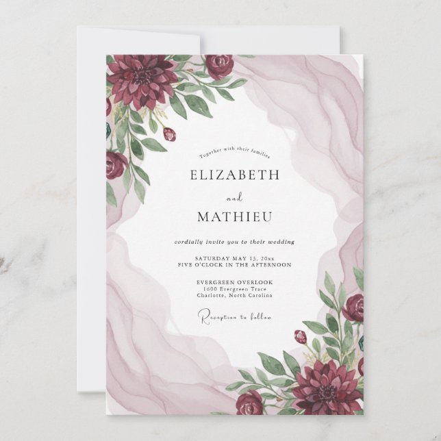 Burgundy Atmospheric Autumn Wedding Invitation (Front)