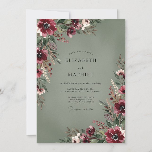 Burgundy Atmospheric Autumnal Wedding Invitation (Front)