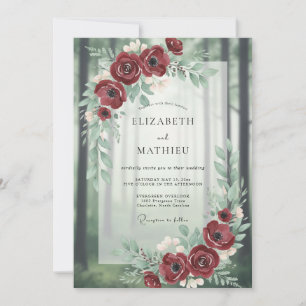 Burgundy Atmospheric Forest Wedding Invitation