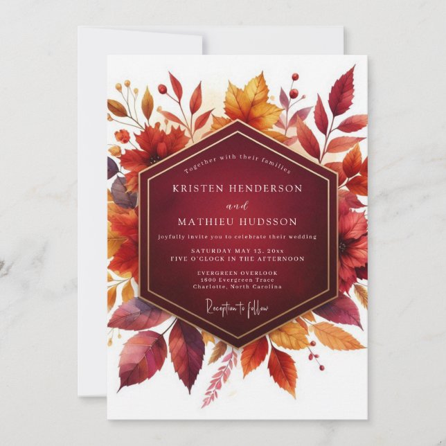 Burgundy Autumn Bloom Wedding Invitation (Front)