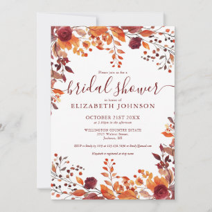 Burgundy Autumn Floral Bridal Shower Invitation